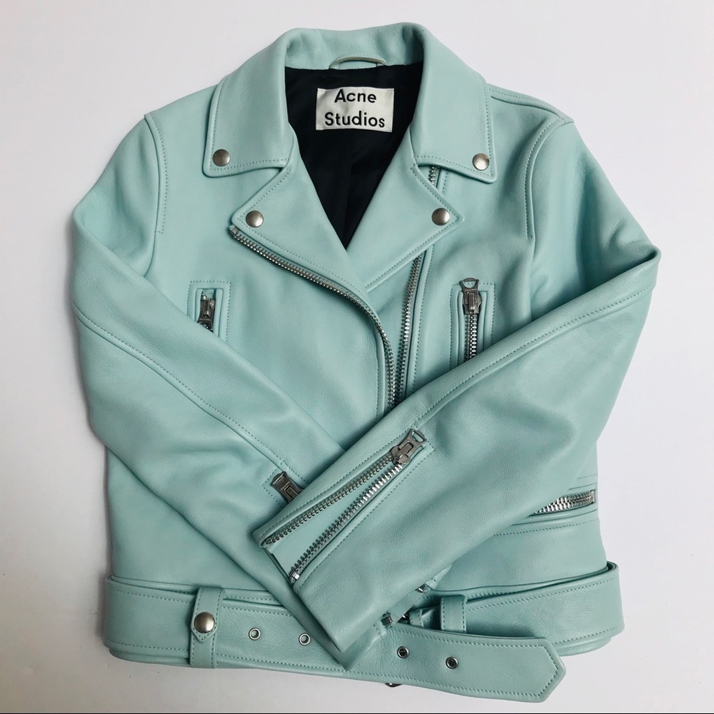 ACNE STUDIOS Mock Leather Jacket In Blue Size 2 - Picture 9 of 13